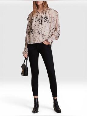All Saints✨Women’s Pink Speckled Tie-Neck Blouse